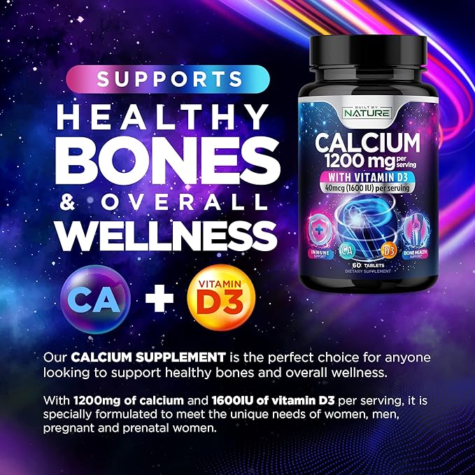 Calcium 1200mg with Vitamin D3 1200 mg 1600 IU D3, Slow 60 Tablets