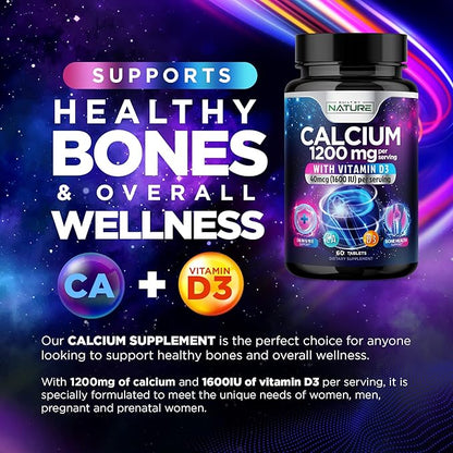 Calcium 1200mg with Vitamin D3 1200 mg 1600 IU D3, Slow 60 Tablets