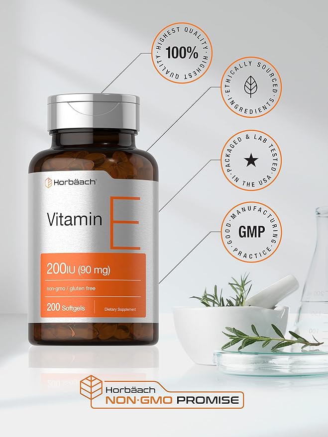 Horbäach Vitamin E Supplement 200 IU (90 mg) 200 Softgel