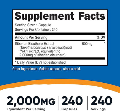 Nutricost Siberian Eleuthero 500mg, 240 Capsules (3 Bottles)