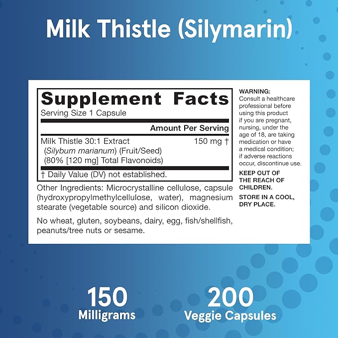 Jarrow Formulas Milk Thistle 150 mg 30:1 Standardized 200 Veggie 66-200 Day