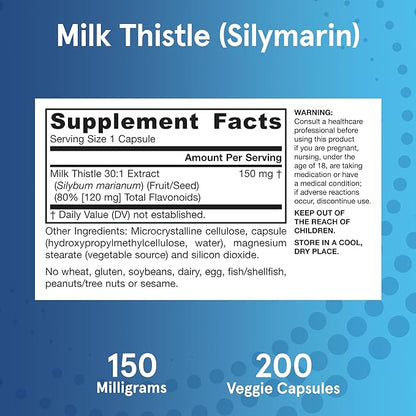 Jarrow Formulas Milk Thistle 150 mg 30:1 Standardized 200 Veggie 66-200 Day