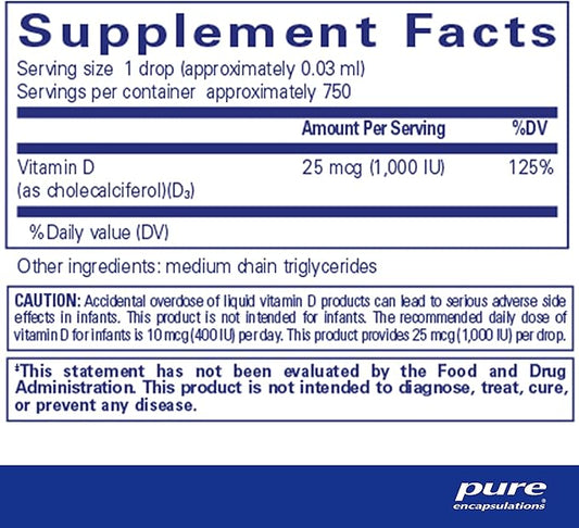 Pure Encapsulations Vitamin D3 Liquid | Supplement to Support Bone, Breast, Cardiovascular, Colon, and Immune Health* | 0.75 fl. oz.