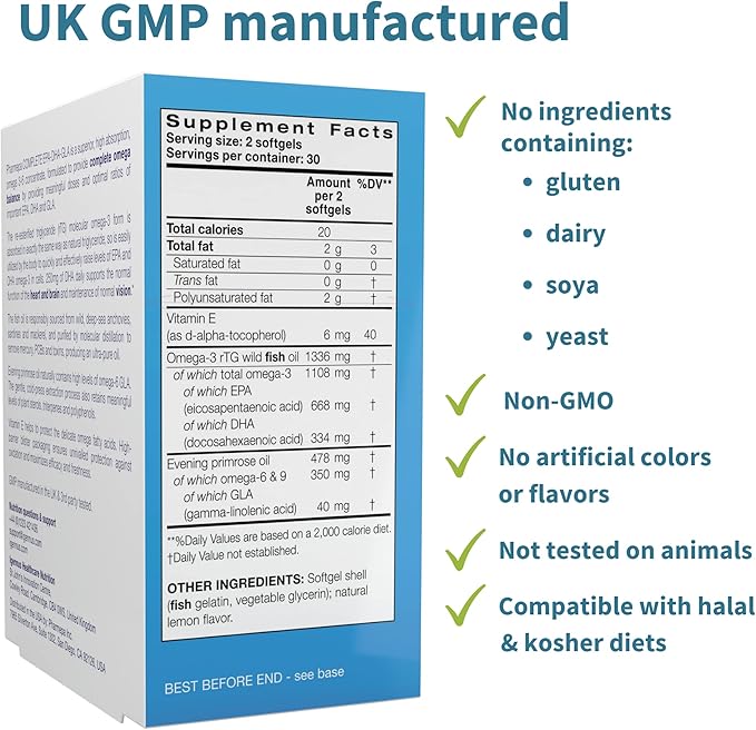 Pharmepa Complete EPA DHA rTG Omega 3 1000mg, 1000mg, High 6 GLA 360 Servings
