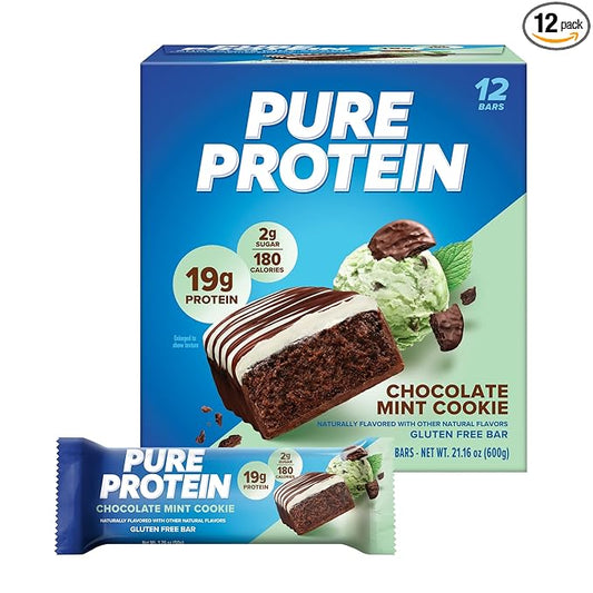 Pure Protein Bars, High Protein, Nutritious Snacks to Support Energy, Low Sugar, Gluten free, Chocolate Mint Cookie,1.76oz, 12 Count (Packaging May Vary)