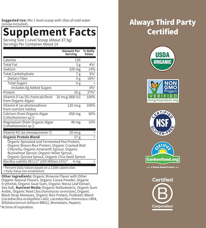 Garden of Life Organic Vegan Protein 20g Plant D3, K2 K2 MK-7 MK-7 & 14 Servings