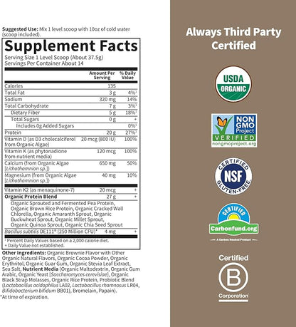 Garden of Life Organic Vegan Protein 20g Plant D3, K2 K2 MK-7 MK-7 & 14 Servings