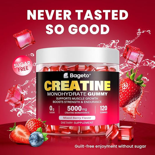 Creatine Monohydrate Gummies 5000mg for Men & Women, 120 Count Creatine for Enhanced Muscle Growth, Strength, and Recovery, Sugar Free Pre-Workout Supplement-Mixedberry Flavor