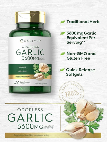 Carlyle Odorless Garlic Extract 3600mg Softgels 400 Count