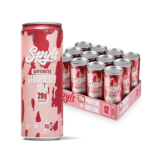 High Protein Strawberry Milk with 60mg Caffeine & 20g Protein - Ready to Drink, Sugar Free, Lactose Free Milk, Perfect for Workout Recovery & Afternoon Pick Me Up - 12 Count