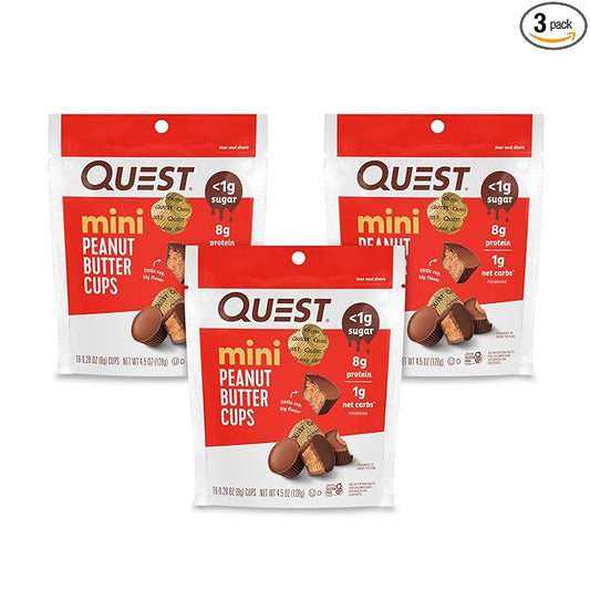 Quest Nutrition Mini Peanut Butter Cups, High Protein, Low Carb, Gluten Free, 16 Count (Pack of 3)