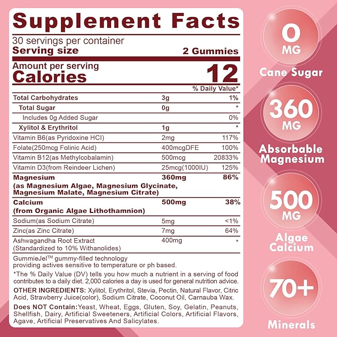 Sugar Free Calcium Magnesium Zinc Gummies, D3 | 4 Forms 60 Ct