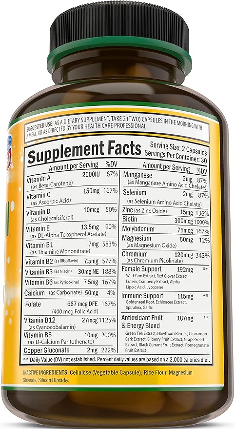 Women's Multivitamin Supplement. Vitamins A C USA,60 Caps