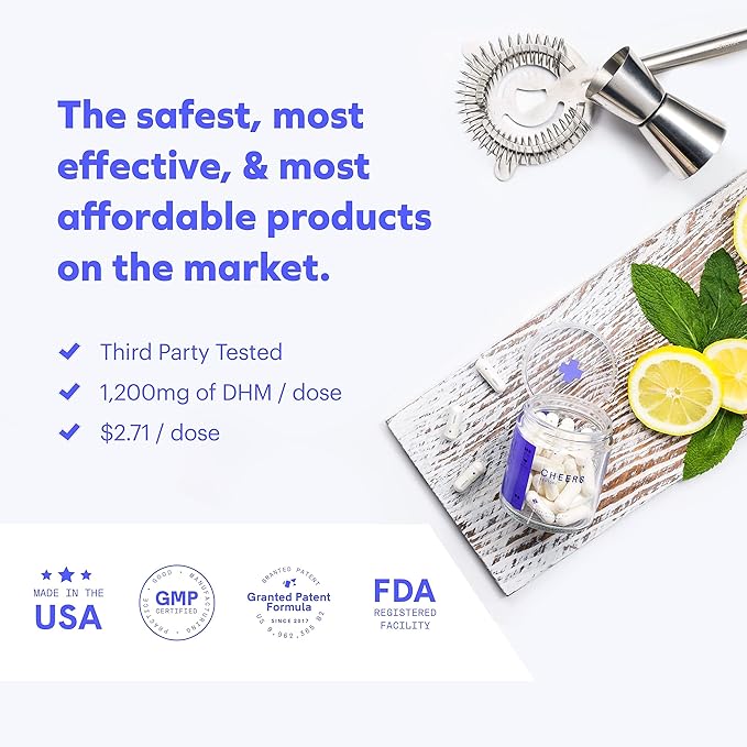 Cheers Restore | Supplement with DHM + L-Cysteine | Feel Better After Drinking & Support Your Liver | 24 Doses | Dihydromyricetin, Cysteine, Milk Thistle, Prickly Pear, B-Vitamins, Ginger