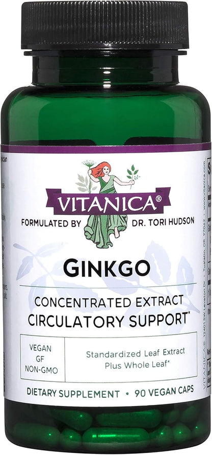 Vitanica Ginkgo Biloba Extract Supports Circulation 24% Flavone 6% Terpene 90 Capsules