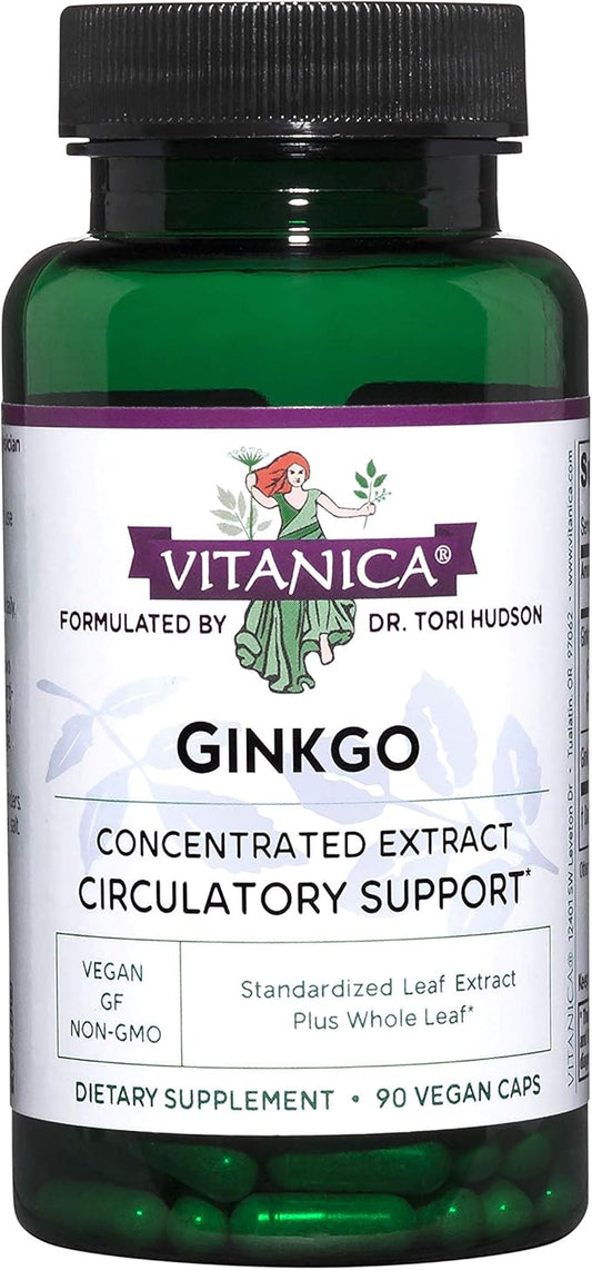 Vitanica Ginkgo Biloba Extract Supports Circulation 24% Flavone 6% Terpene 90 Capsules