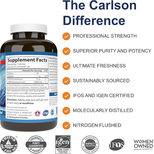 Carlson - Elite DHA Gems, 1000 120 Softgels