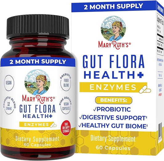 MaryRuth Organics Gut Flora Health+ Enzymes 2 Month 60 Capsules