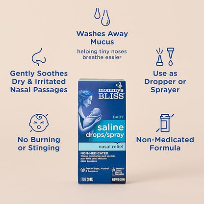 Mommy's Bliss Saline Drops/Spray, Nasal Relief 1 Fl