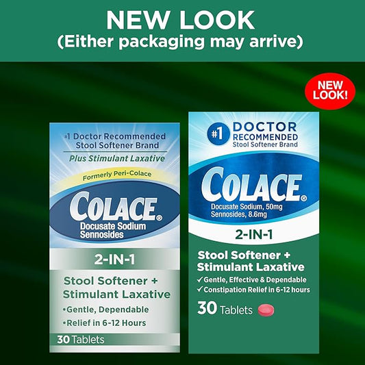 Colace 2-In-1 Stool Softener & Stimulant 6-12 Hours, 30 Count