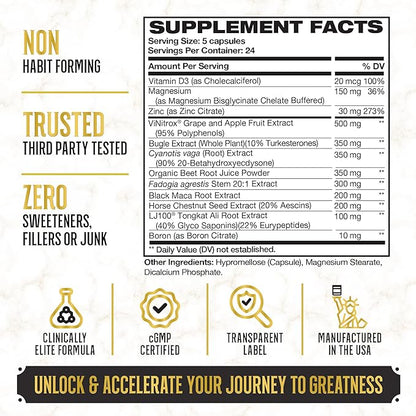 King Maker, 13-in-1 Anabolic Supplement for Men to Increase Stamina, Lean Muscle Growth & Recovery, N.O. Booster with Tongkat Ali (LJ100), 120 Capsules