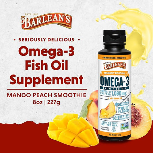 Barlean's Mango Peach Omega 3 Fish 1080mg EPA 8 oz