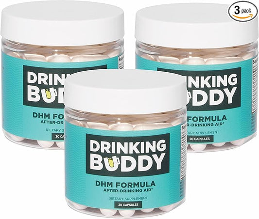 Drinking Buddy (3pack, After-Drinking Aid with DHM, Prickly Pear, L-Cystine and L-Theanine, Milk Thistle, B-Vitamins, Ginger