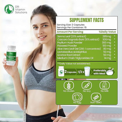 15 Day Cleanse Gut Support, Detox for Men & Women, All Natural Colon Cleanser for Bloating and Constipation Relief, Extra Calorie Loss with Healthy Probiotics - 30 Capsules