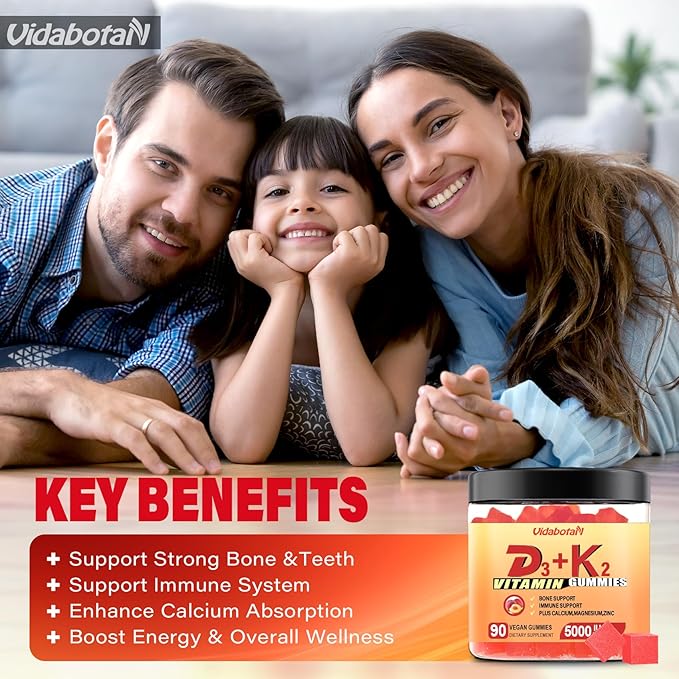 Sugar Free Vitamin D3 K2 gummies 5000IU with 90 chewable