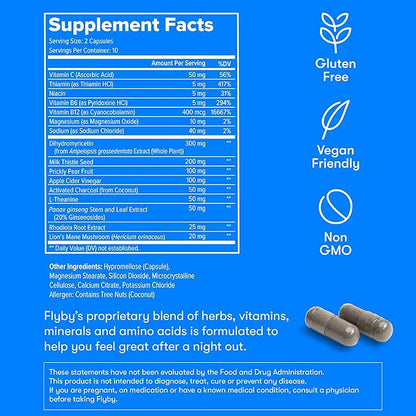 Flyby Recovery Supplement - All The Hang, Without The Over!™ - with Milk Thistle, Vitamin C, Activated Charcoal, and Apple Cider Vinegar - Pre & Post Drinking Formula (20 Count)