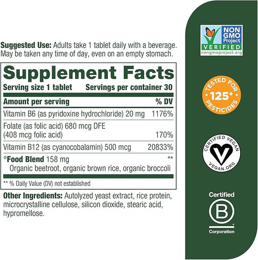 MegaFood Vegan Vitamin B12 B6, B12 B12 Vitamins 30 Tablets
