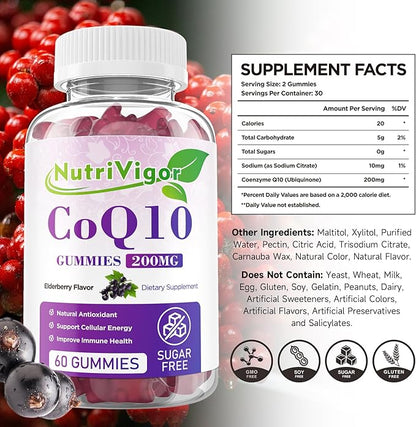 CoQ10 Gummies, Coenzyme Q10 Supplement 200 CoQ10 Supplement 60 Count