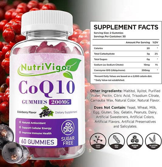 CoQ10 Gummies, Coenzyme Q10 Supplement 200 CoQ10 Supplement 60 Count