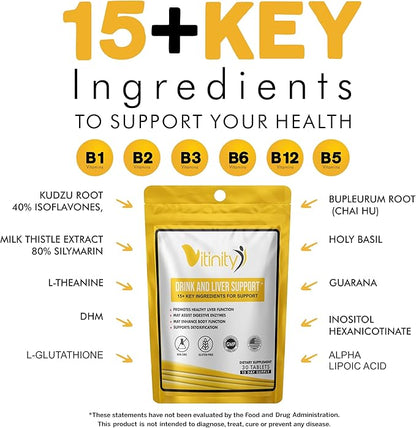 Anti Drink Liver Support Supplement-15+Key Ingredients for Craving Support,Liver Health,Kudzu, Milk Thistle,Holy Basil,DHM,All Natural Cleanse,Gradual Reduction,Nutrient Replenisher Tablets(90 Days)