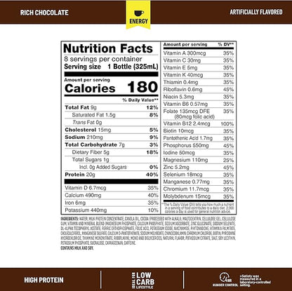 SlimFast Advanced Energy High Protein Meal Replacement Shake, Rich Chocolate, 20g of Ready to Drink Protein with Caffeine, 11 Fl. Oz Bottle, 4 Count (Pack of 3) (Packaging May Vary)