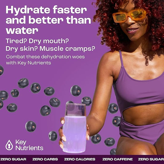 KEY NUTRIENTS Multivitamin Electrolytes Powder Packets - Delicious Acai Berry 40 Pack Hydration Packets - Travel Hydration Powder - No Sugar, No Calories, Gluten Free - Made in USA