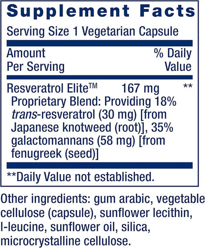 Life Extension Resveratrol Elite, trans-resveratrol, healthy 30 capsules