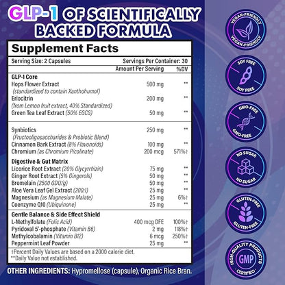 GLP-1 Supplement Support, with Naturally GLP1 Supplement Probiotic for Women & Men, Hops & Green Tea Extract, GLP 1 Supplements for Gut, Energy, GLP-1 Levels & Overall Health - 540 Capsules