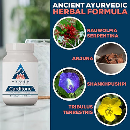 Ayush Herbs Carditone - Natural Heart Health Supplement for Women & Men, BP Formula, Holistic Heart Support with Rauwolfia, Arjuna, Calcium, and Magnesium - 60 Vegetarian Caplets (1 Count)