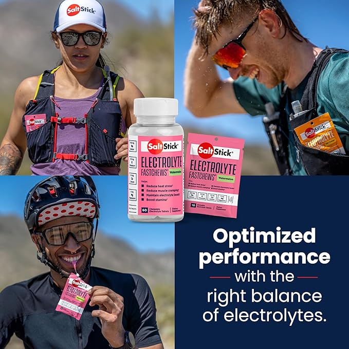 SaltStick Electrolyte FastChews Chewable Tablets | 120 Count - Watermelon | Salt Tablets for Runners, Sports Nutrition, Hydration Tablets, Electrolyte Chews | 12 Packets of 10 Tablets Each