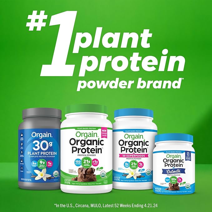 Orgain Organic 30g Vegan Protein Powder, 9g EAAs+BCAAs, 4g Prebiotic 1g Sugar, 2.01lb (Packaging