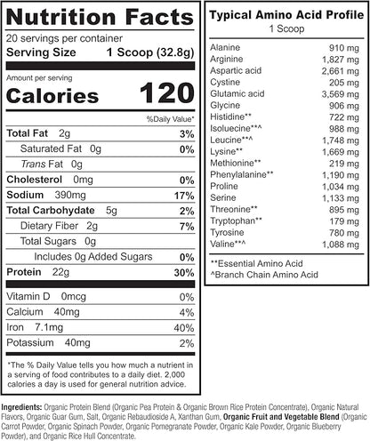 NATURELO Plant Protein Powder, Vanilla, 22g Protein 20 Servings