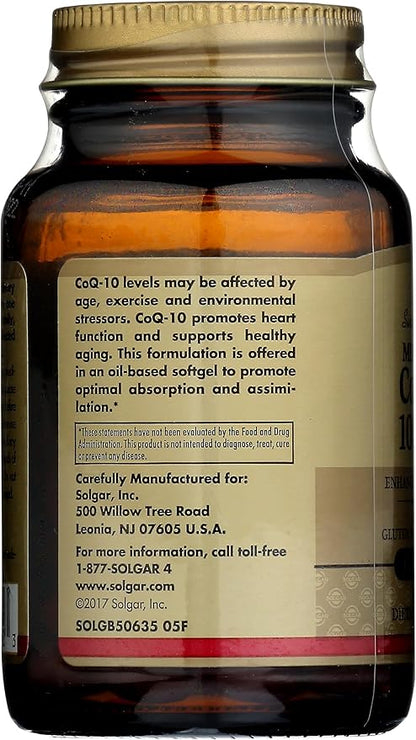 Solgar Megasorb CoQ-10 100 mg, 60 Softgels - Supports Heart Function & Healthy Aging - Coenzyme Q10 Supplement - Enhanced Absorption - Non-GMO, Gluten Free, Dairy Free - 60 Servings