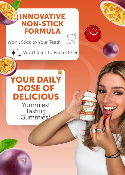 Lunakai USA Made Vitamin E Gummies 400IU with Vitamin C - Delicious, Vegan, Non-GMO Supplement for Daily Skin & Eye Support, d-Alpha Tocopherol, 60ct