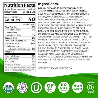 Orgain Organic Greens Powder + 50 1 Billion 0.62lb