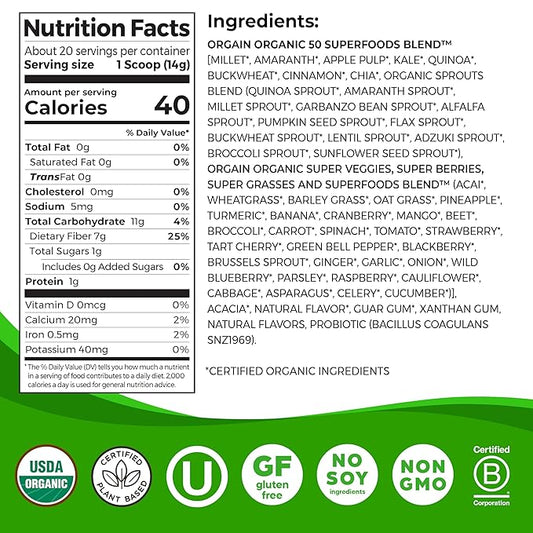 Orgain Organic Greens Powder + 50 1 Billion 0.62lb