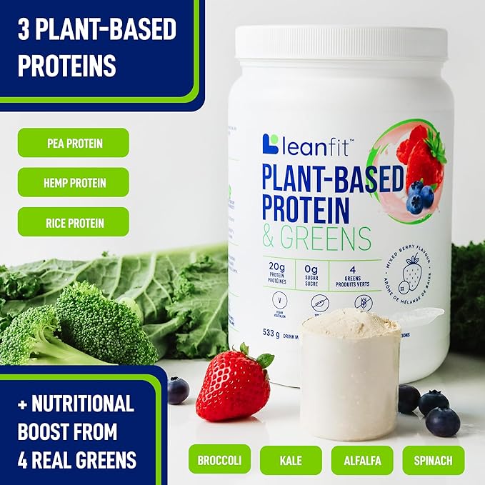 LeanFit PLANT-BASED PROTEIN & GREENS, Natural 20g Protein, 19 Servings, 1.25 Pound