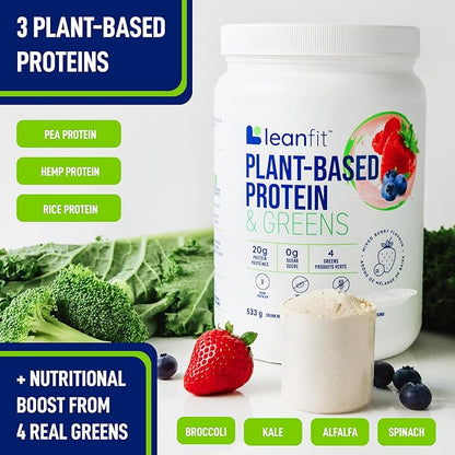 LeanFit PLANT-BASED PROTEIN & GREENS, Natural 20g Protein, 19 Servings, 1.25 Pound