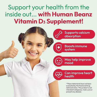 Vitamin D3 Jelly Bean Gummies for Kids, 25mcg/1000 IU Vitamin D, Nutritional Vegetarian Supplements, 120 Strawberry Blast Jelly Beans, Kosher