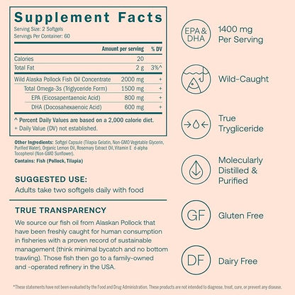 True Grace Omega-3 Fish Oil 120 Softgels 1400 mg